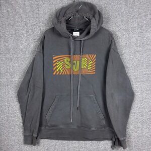 Ksubi Hoodie Mens Medium Charcoal Spiral Logo Print Biggie Drawstring Pullover